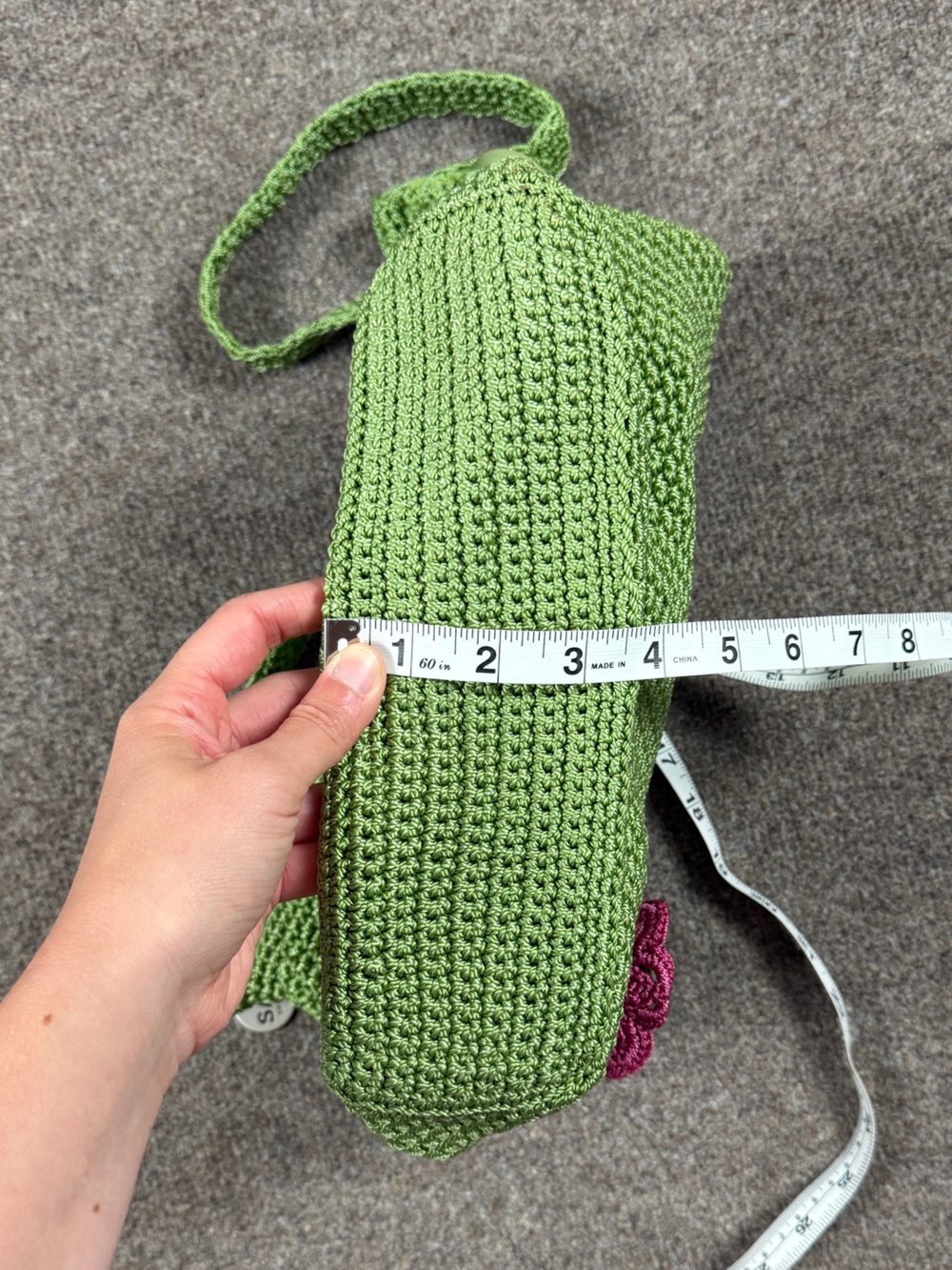 The Sak Green Crochet Crossbody Shoulder Bag Zip Closure Removable Flower Pin - Picture 8 of 8